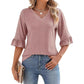 Women's Elegant Ruffle Sleeve V-Neck Tops