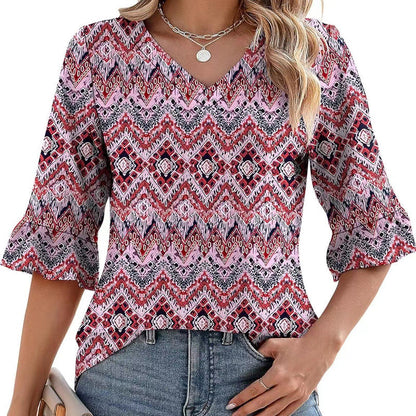 Women's Elegant Ruffle Sleeve V-Neck Tops