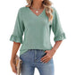 Women's Elegant Ruffle Sleeve V-Neck Tops
