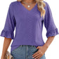 Women's Elegant Ruffle Sleeve V-Neck Tops